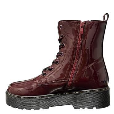 GJK LDS CHUNKY 7 EYE ZIP TIE BOOT - BURGUNDY PATENT
